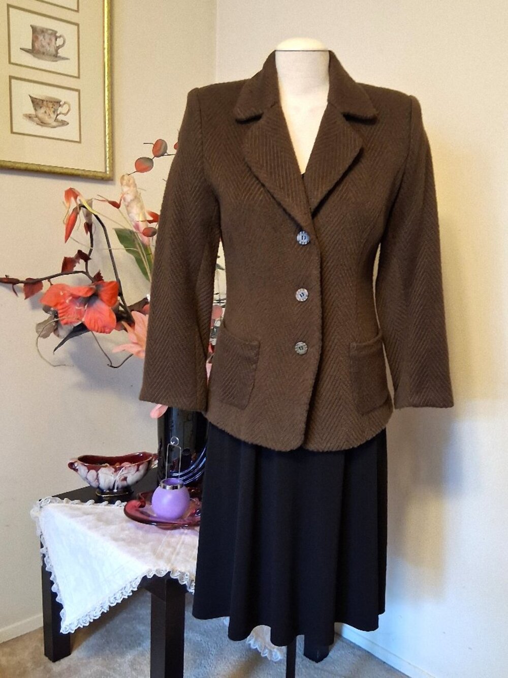 Cotton Blend Brown Lined Blazer Jacket Wrinkle Resistant Tailored Blazers Women